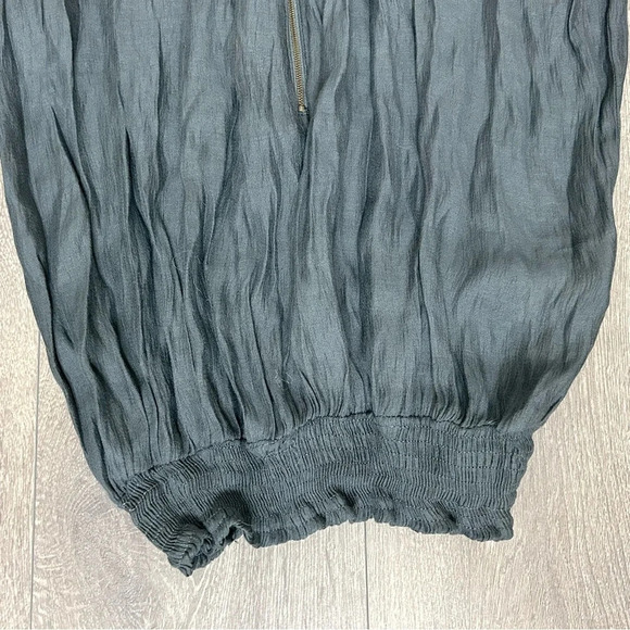 Zara Smocked Peasant Blouse Top Cropped Dark Grey Zip Size  Medium - Picture 8 of 14